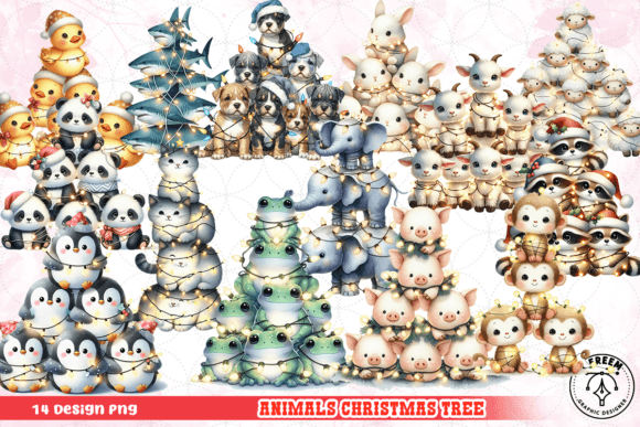 Animals Christmas Tree Clipart PNG for Illustrations