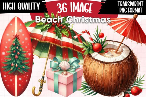 Beach Christmas Clipart for Modern Illustrations