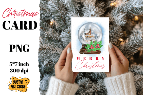 Christmas Card . Snow Globe Card Printab Illustrations