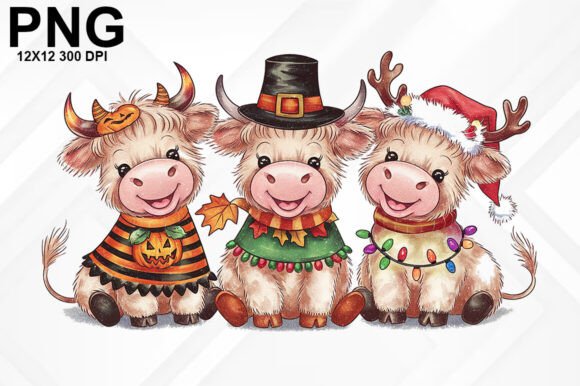 Christmas Cows PNG – Holiday Cow Design for Illustrations