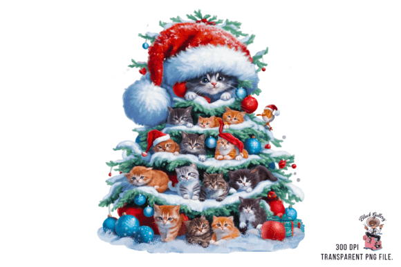 Christmas Kitten Tree PNG Clipart