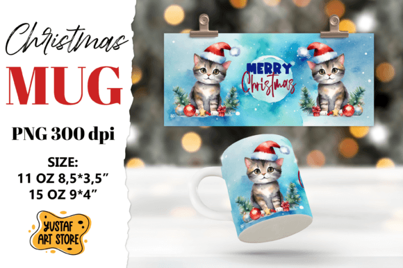 Christmas Sublimation Mug. Christmas Cat