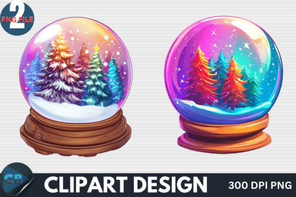 Christmas Tree in Snow Globe Clipart PNG Illustrations
