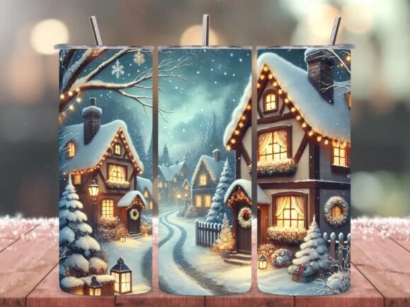 Christmas Winter Village Tumbler 20oz Review: Illustrations for Seasonal Branding