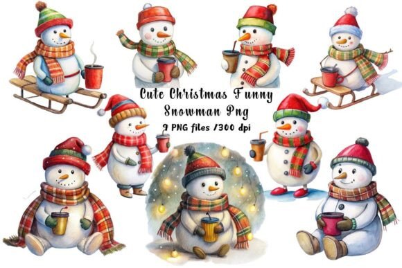 Cute Christmas Funny Snowman Png Clipart for Illustrations