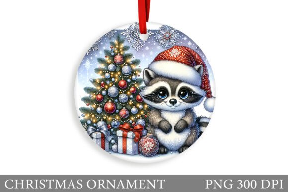 Cute Raccoon Christmas Ornament Design in Illustrations