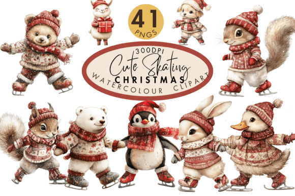 Cute Skating Christmas Watercolor PNG Review