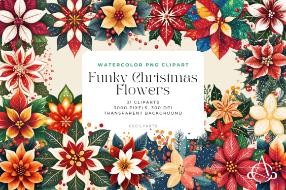 Funky Christmas Flowers Cliparts and Illustrations Review