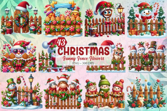Funny Christmas Fence Flowers Clipart Review for Illustrations