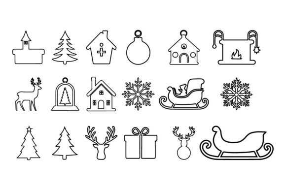 Merry Christmas Icon Set Vector Line Art